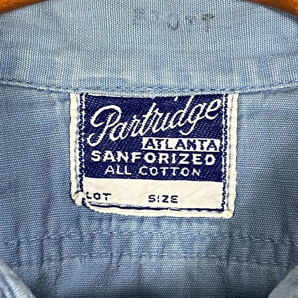 Vintage 50s Partridge Atlanta Gulf Oil Gas Station Work Shirt Blue Sanforized - Picture 3 of 16